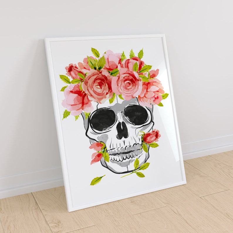 Skull wall decor skull and roses floral skull print skull | Etsy