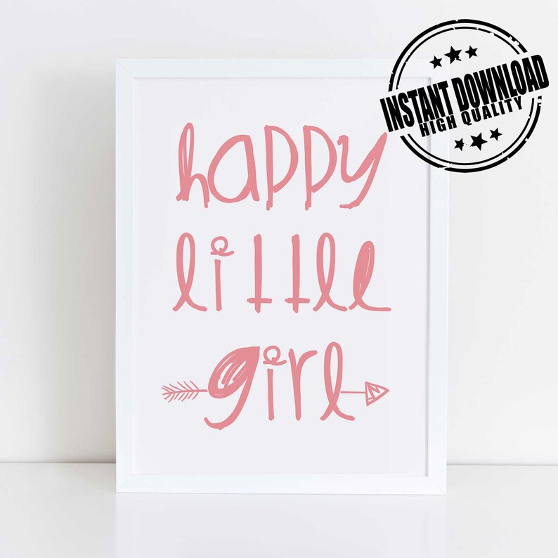 Happy Little Girl Little Girl Wall Art Little Girl Bedroom Baby Girl Wall Art Baby Girl Nursery Print Pink Aesthetic Pink Nursery Art