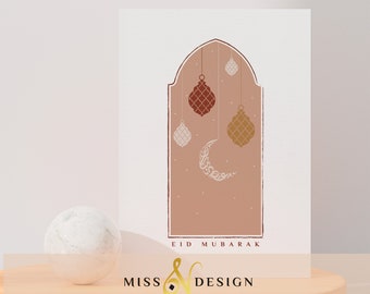 Eid al Fitr card, بطاقة تهنئة بمناسبة العيد, Eid lanterns, Eid illustration, Eid al Adha card, Eid decoration, Printable Islamic card