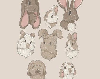 Digital print rabbit wall art, rabbit wall art, bunny art, rabbit art, rabbit illustration, instant download art, art print