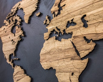 Detailed 10 Mm Thickness Wooden World Map With Wooden Pins