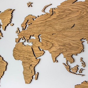 Detaillierte 10 mm dicke Weltkarte Holz - Gravierte Weltländer - Holz GEÖLTE EICHE - Wereldkaart