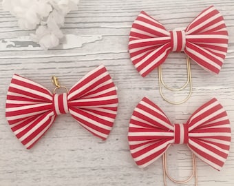 Red stripped fabric bow clip