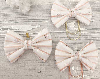 Pink striped fabric bow clip