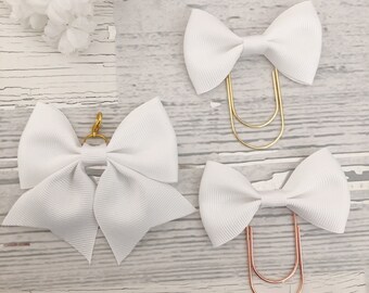 White Snow ribbon bow clip