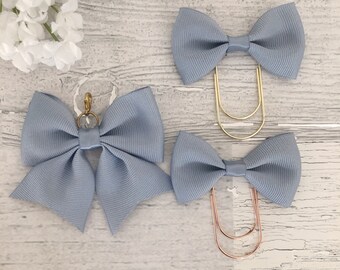 French Blue ribbon bow clip