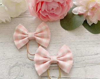 Pink White plaid fabric bow