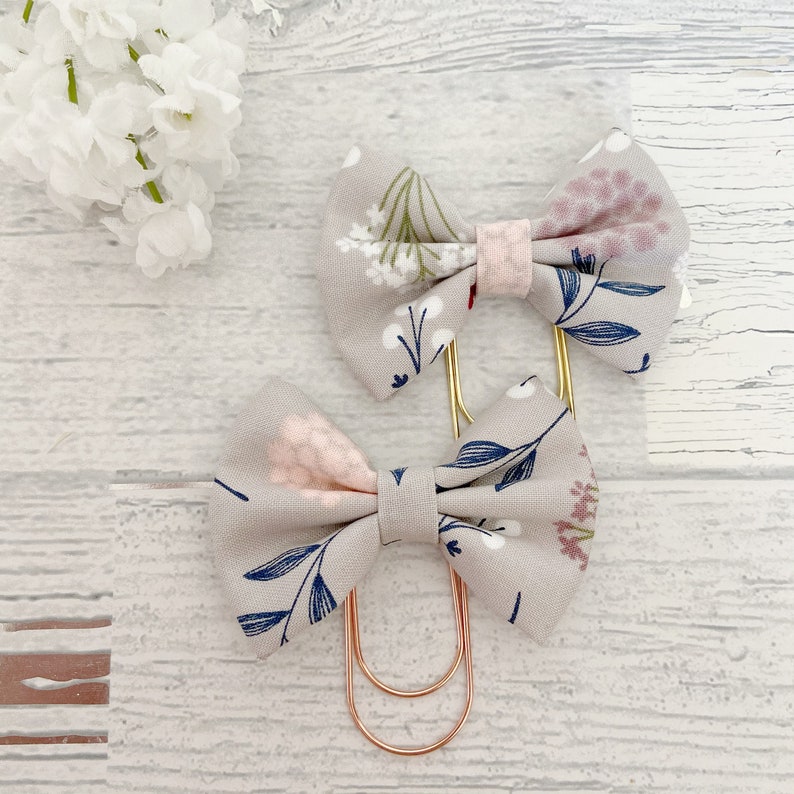 Gray floral fabric bows image 1