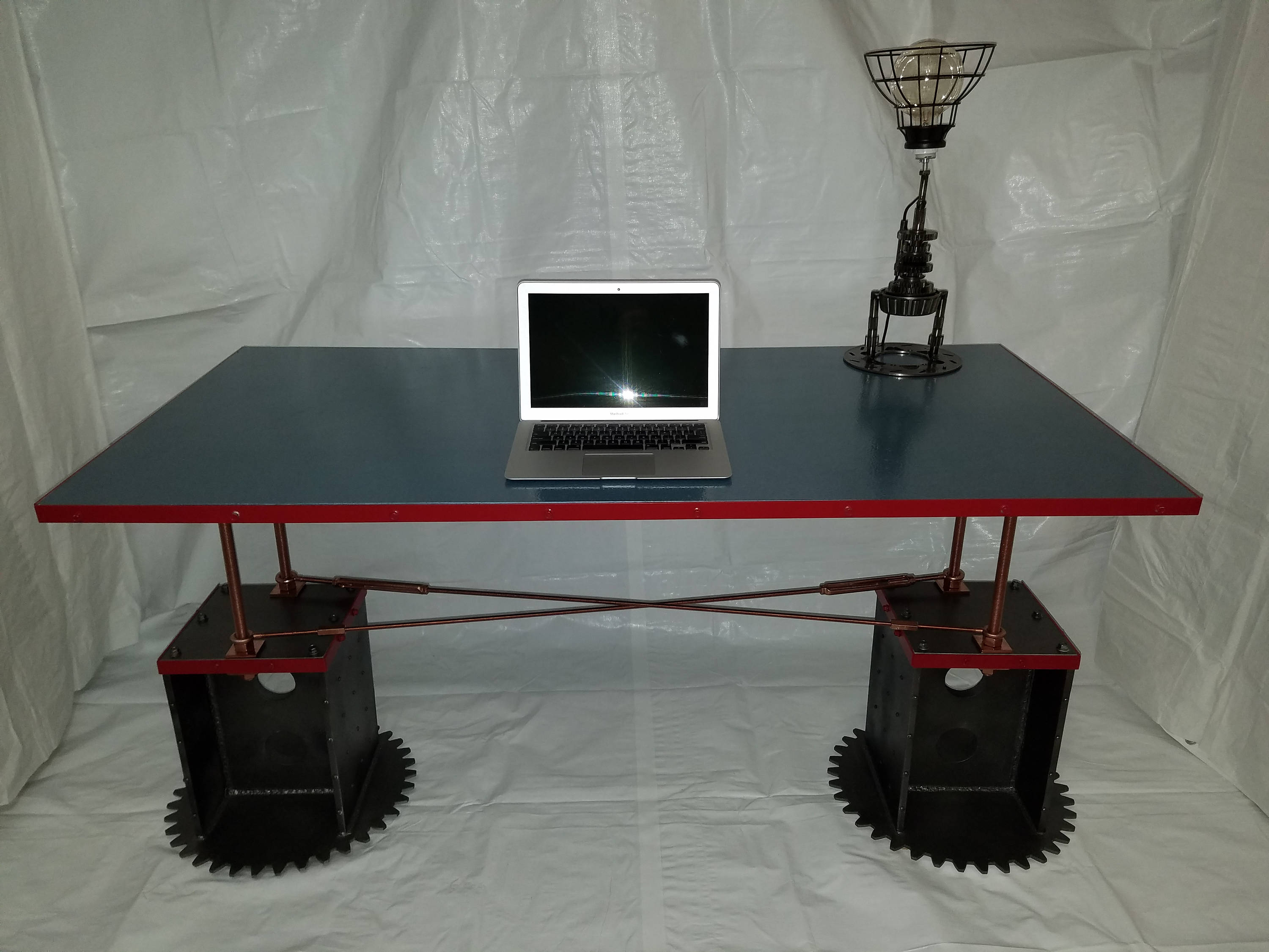 Desk Steampunk Dieselpunk Industrial Table Wood Metal Rivets Threaded Rod And Turnbuckle Fit For Urban Retro Decor