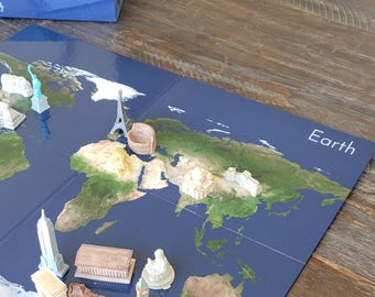World Landmark & Political Map (Double sided)