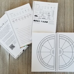 May include: White spiral-bound nature study journals with weather, moon phase, and seasonal cycle diagrams. One journal has the text "Nature Study Beyond the Journal". The journals are open to display the interior pages.