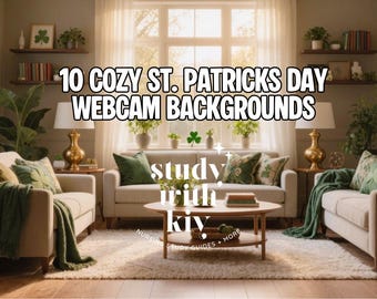 St Patrick’s Day Webcam Backgrounds | Cozy Green Webcam Backgrounds | Festive Virtual Living Space | 10 Images