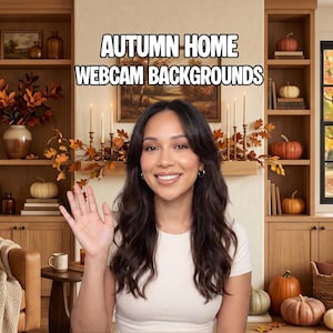 Autumn Home Webcam Background Bundle | Fall Fireplace Virtual Background | Pumpkin & Foliage Decor | 4 Images