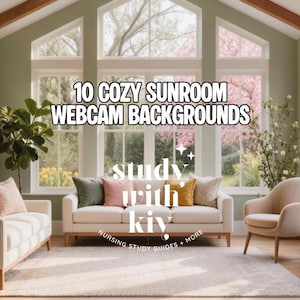 Cozy Sunroom Webcam Backgrounds | Spring Aesthetic Virtual Background | West Elm Style Living Room | Bright Airy Home Office | 10 Images