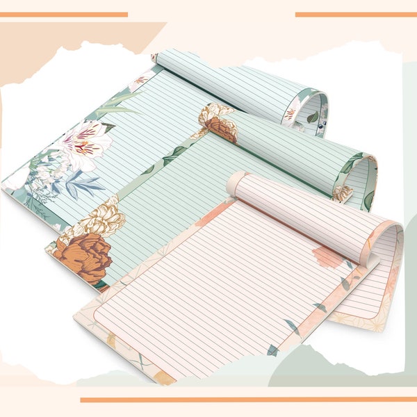 Double Sided Writing Notepads | 3 Pack |  50 Pages Per Pack | Floral Design | 3 sizes  Legal, Steno, Sticky Notes | Fun Lined Stationary