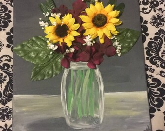 3D Flower Painting in Mason Jar Original