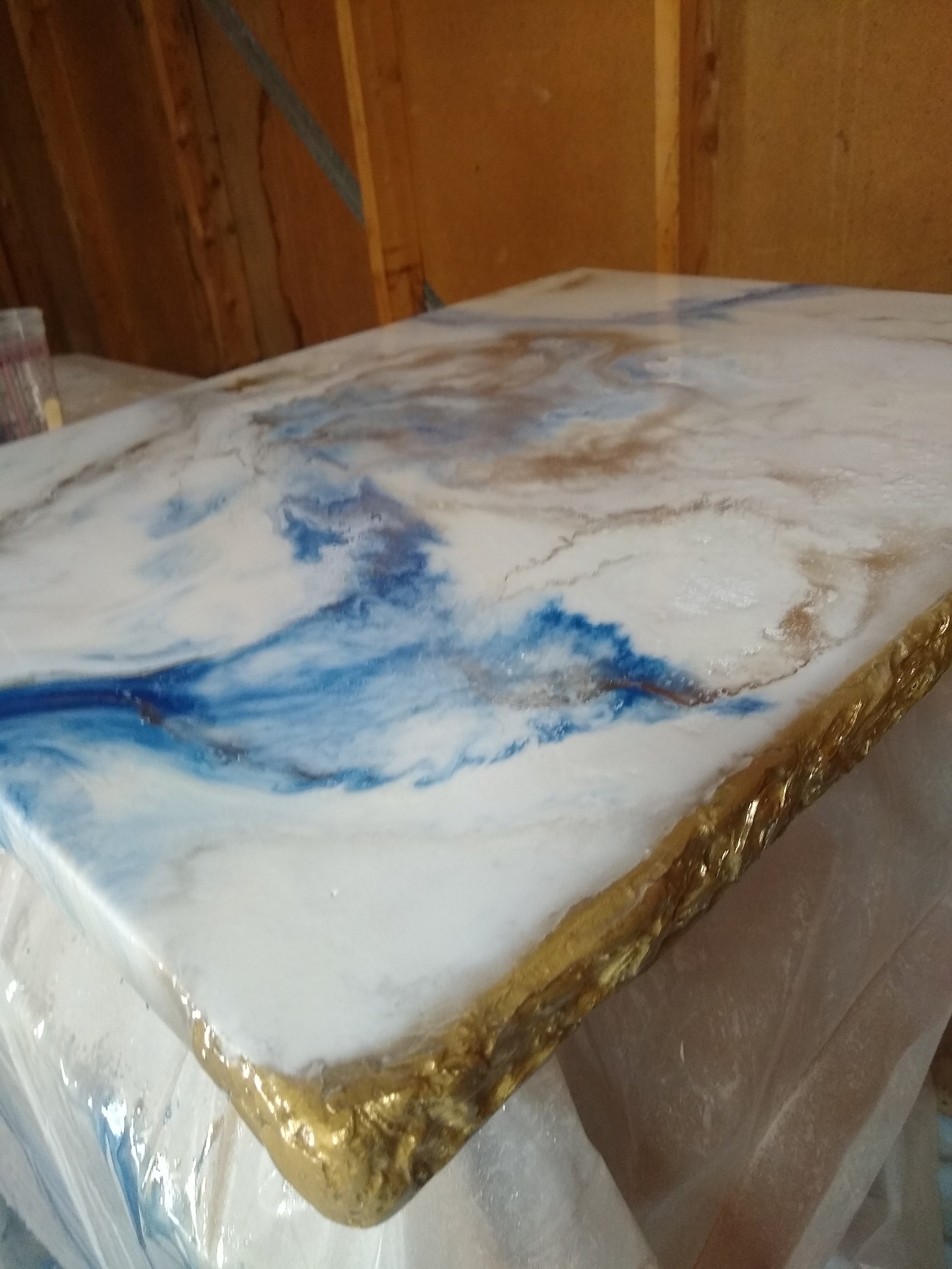 Epoxy Resin White Marble Table Top With Blue and Gold Many Etsy