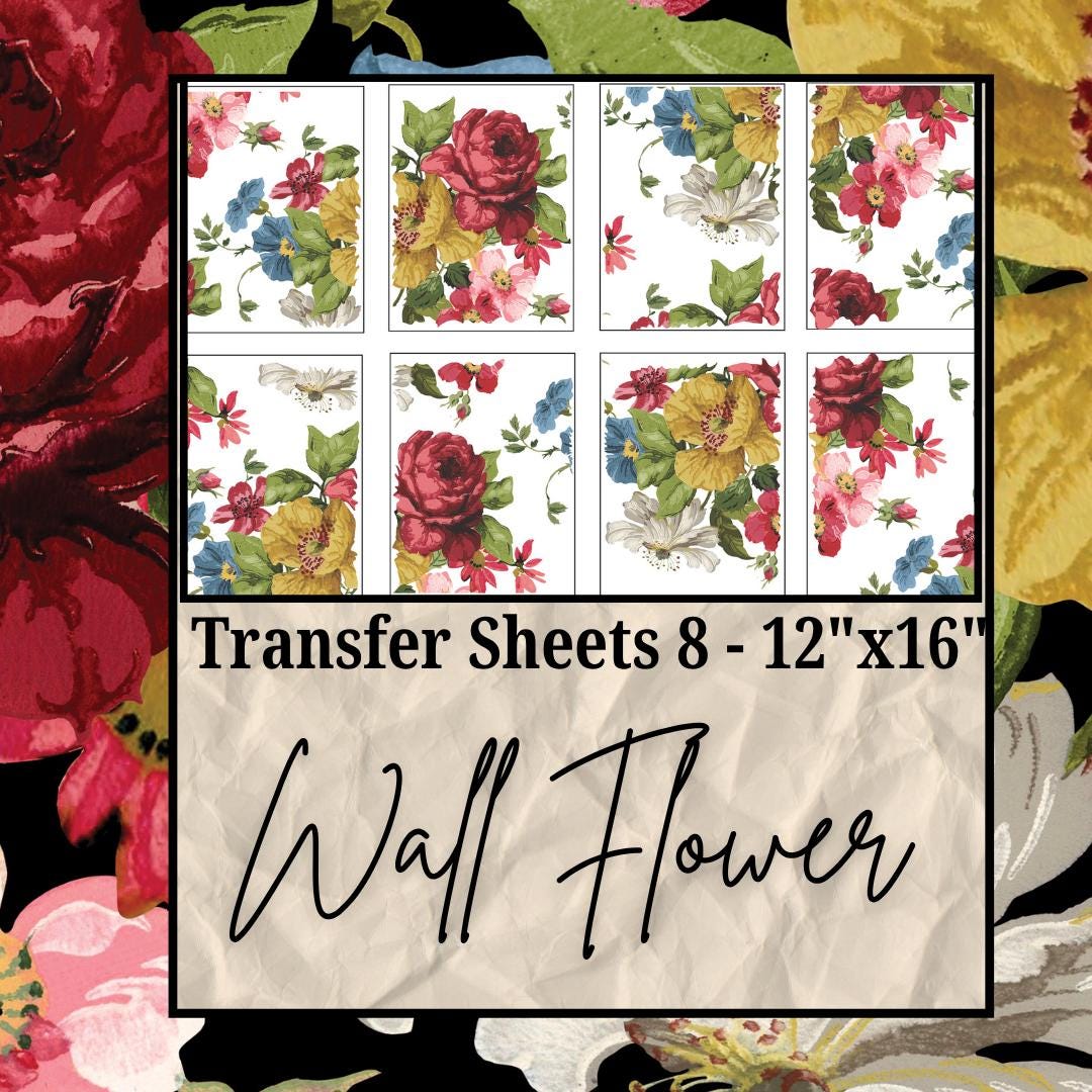 Flower Transfer Stickers IOD Wall Flower Transfer Floral Rub on Sticker for Wall Art Craft ...