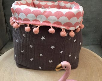 Baskets two-ply cotton gauze and lace for dressing - table tidy - gray and pink baby Swaddle or storage basket