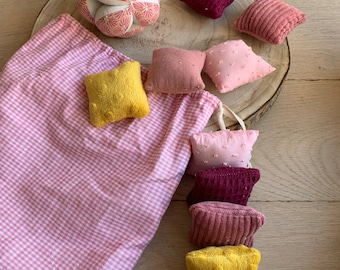 Montessori inspired early learning set - gripping ball - tactile cushions - sensory squares - pink and yellow