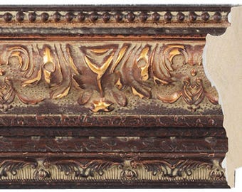 Picture Frame Moulding (Wood) 16ft bundle - Ornate Gold Finish - 3.5" width - 3/8" rabbet depth