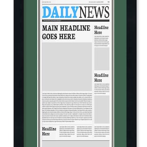 Matted Newspaper Frame for 11x22 Newspaper with Green Double Mat with Silver Stripe | Newspaper Not Included