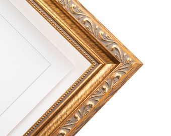 Gold Ornate Picture Frame | Traditional Antique Solid Wood | Made to Order in US | Ask for Custom Sizes and Mats