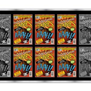 May include: A black framed display with ten comic book covers featuring the text "The Incredible Custom Picture Frames" and "AAAH!" in a red, yellow, and blue color scheme.
