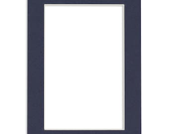 Navy Blue Picture Frame Mat Set - Mat with White Core and clear bag - Available in multiple sizes | Premium Single Mat | Bevel Cut Matboard