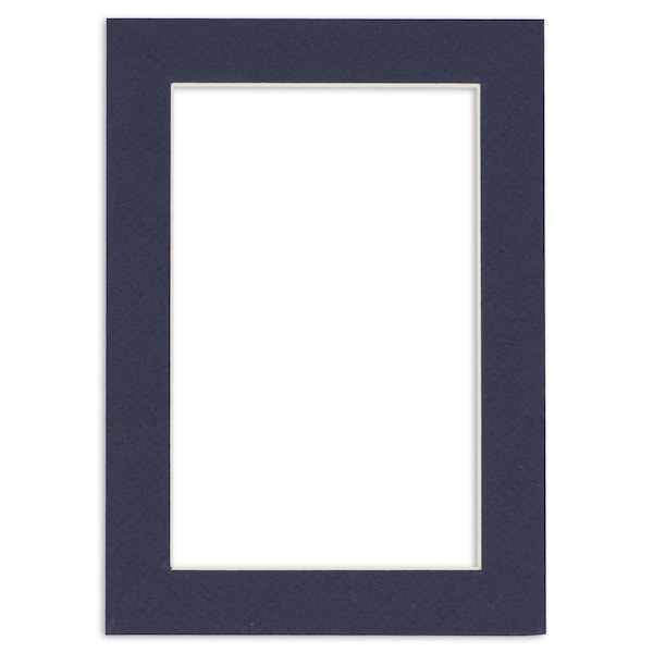 Navy Blue Picture Frame Mat Set - Mat with White Core and clear bag - Available in multiple sizes | Premium Single Mat | Bevel Cut Matboard