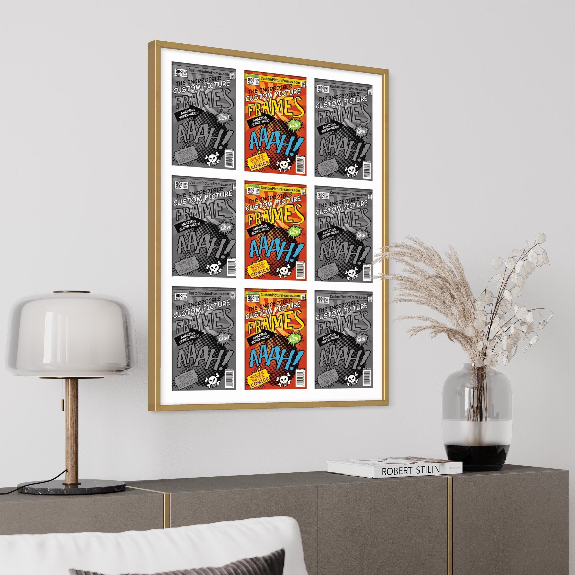 Comic Book Frame White Mat - 9 Openings to Display 9 Comic Books