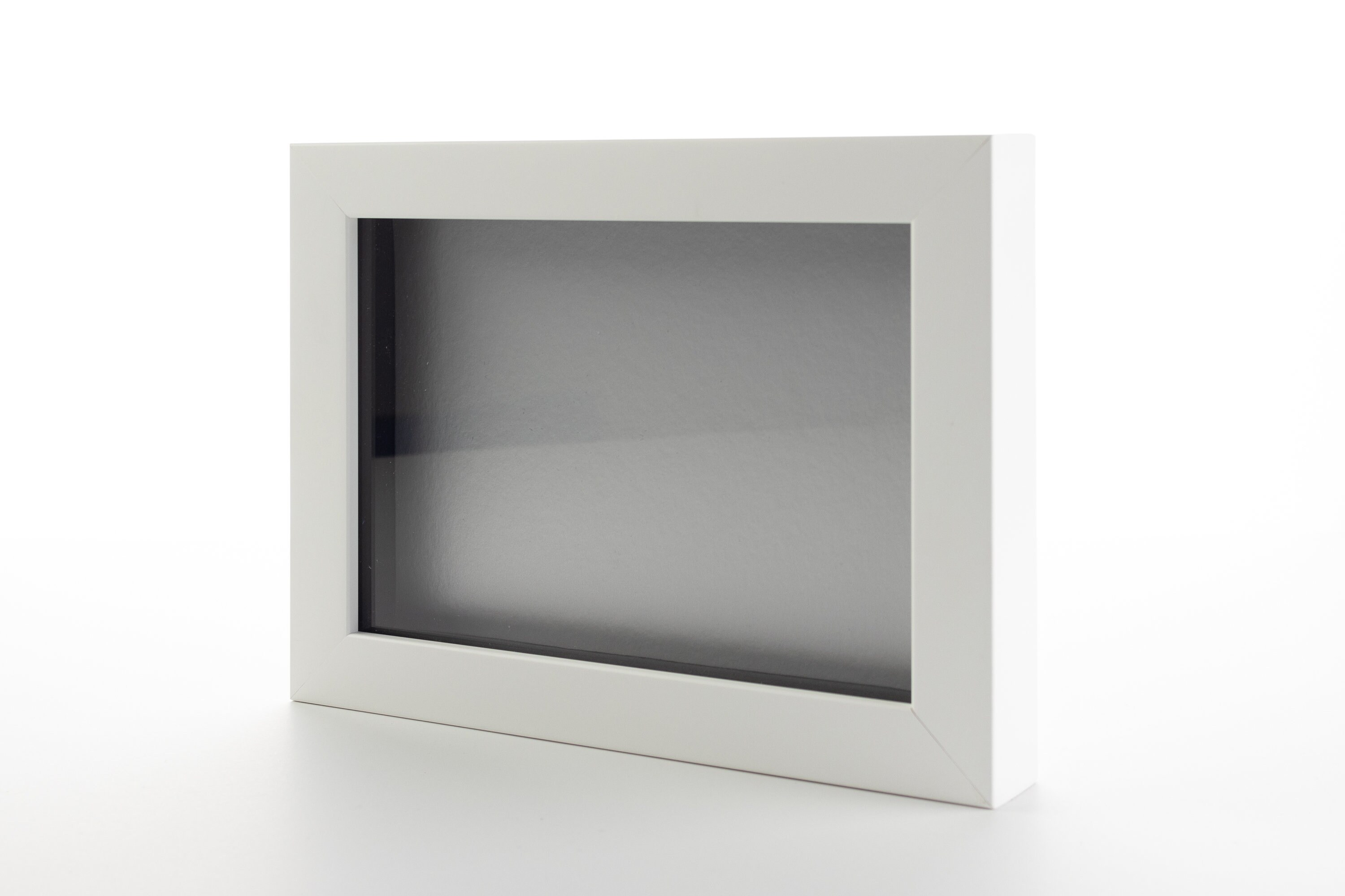White Shadowbox Gallery Wood Frame With Silver Backing, Various Sizes - Acrylic Front and Hanging Hardware