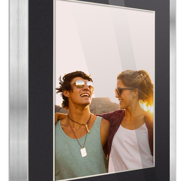 Rectangle Silver Picture Frame with Photo Mat - With Acrylic Front and Foam Board Backing | Multiple Sizes Available