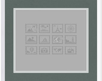 Hardwood Stamp Collection Shadowbox Frame White With Black Mat - Display for Stamps and Covers