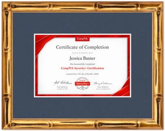 Certificate Frame Gold Bamboo Hardwood No Mat - Fits Documents Diplomas Awards | Multiple Sizes