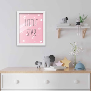 8x10 Framed Nursery Wall Adventure Girl Little Star Poster in White Wood Frame For Kid Bedroom or Playroom | Girl Nursery Art