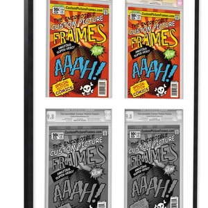 May include: A black frame with four comic book covers inside. The covers are all for "The Incredible Custom Picture Frames" and feature a red, white, and black color scheme with the words "AAAH!" and "Special Edition Comics".