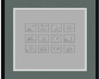 Hardwood Stamp Collection Shadowbox Frame Black With Black Mat - Display for Stamps and Covers
