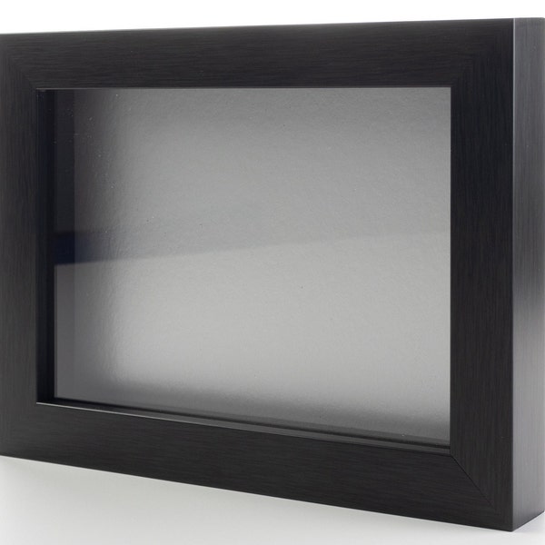 Shadowbox Solid Wood Frame Charcoal Black With Silver Backing, Made to Order in NJ - Acrylic Glass Front and Hanging Hardware