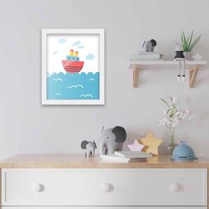 8x10 Framed Nursery Wall Art Nautical Boat Poster in White Wood Frame For Kid Bedroom or Playroom | Nautical Nursery Wall Art