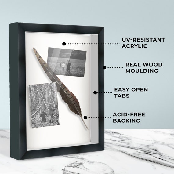 Charcoal 8x8 Wood Shadow Box with Black Acid-Free Backing - With 5