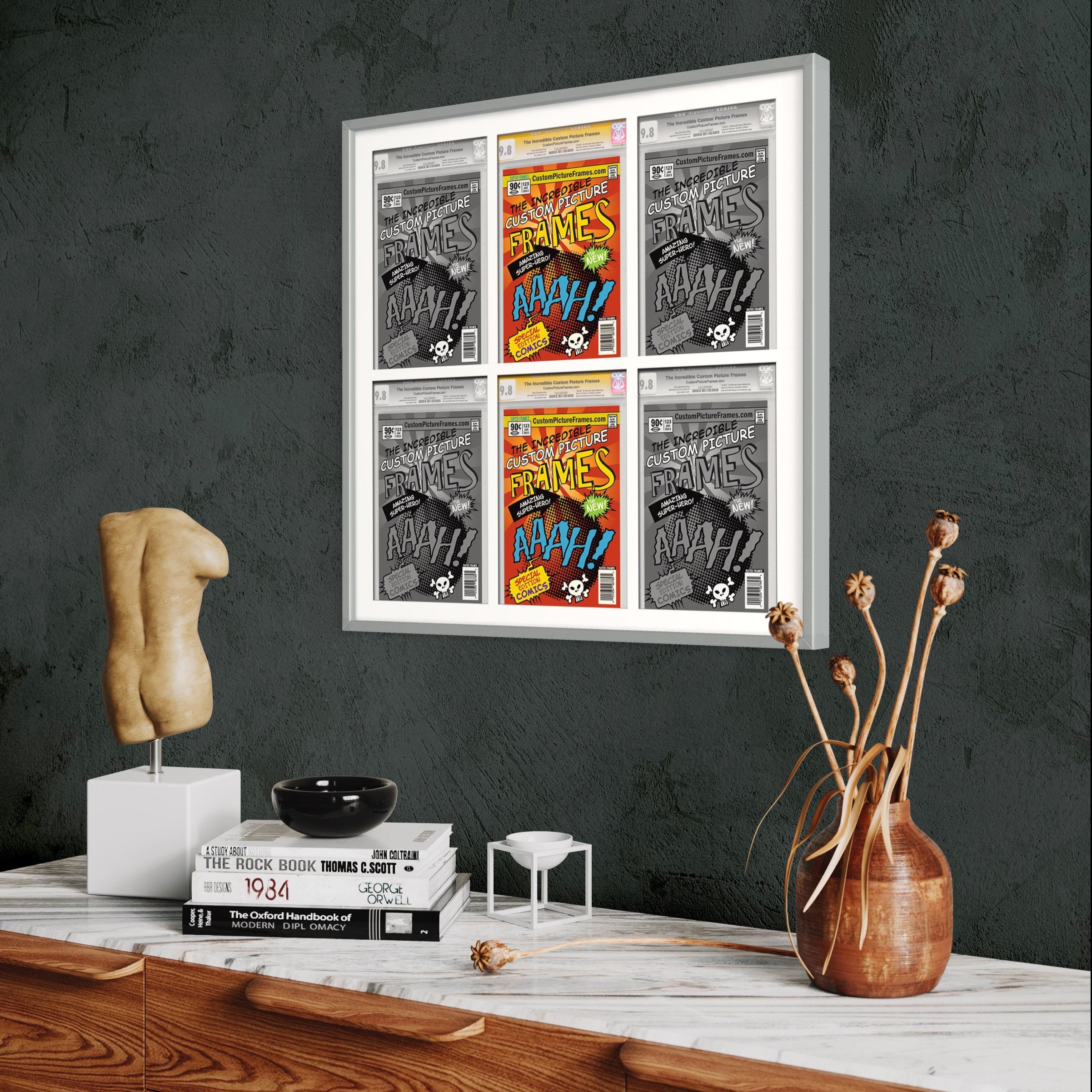 Marco de fotos negro de 25 x 25 pulgadas, marco de fotos moderno que  incluye protector de acrílico UV, tablero de respaldo de espuma sin ácidos,  marco