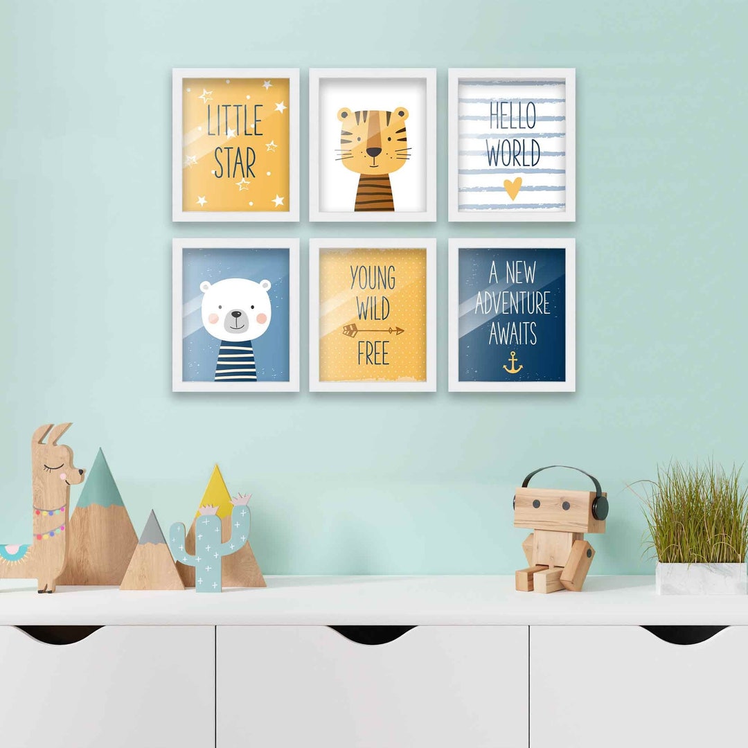 8x10 Framed Nursery Wall Art Set of 6 Adventure Awaits Boy Prints in ...