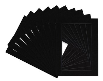 Black with Black Core Picture Frame Mat Pack of 10 - Black Core - Available in multiple sizes | Premium Single Mat | Bevel Cut Matboard