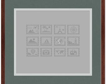 Hardwood Stamp Collection Shadowbox Frame Brown With Black Mat - Display for Stamps and Covers
