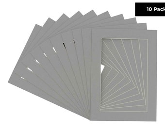 Mid Grey Picture Frame Mat Pack of 10 - White Core - Available in multiple sizes | Premium Single Mat | Bevel Cut Matboard