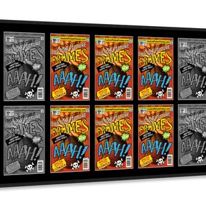 Comic Book Frame Black Mat - 10 openings to Display 10 Comic Books in vertical frame| Bronze Age | Golden Age | Silver Age | Current Era