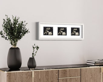 White Sonogram Frame with Mats to Display 3 Sonograms - with UV Acrylic, Backing & Hanging Hardware | White Sonogram Frame