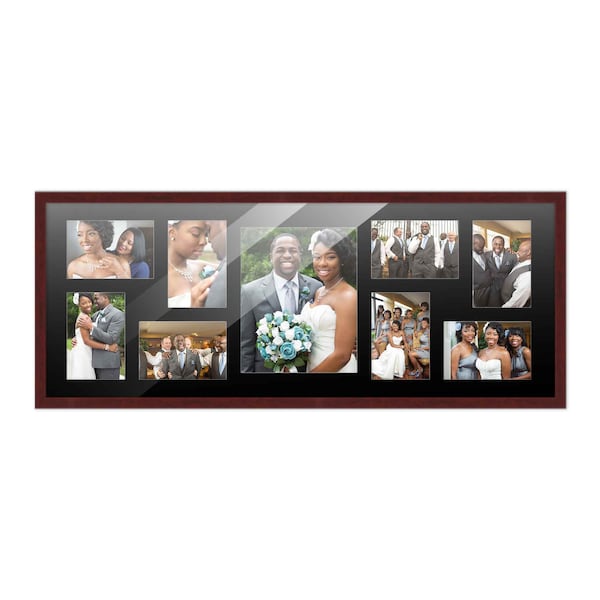 12x32 Wood Collage Frame for 9 photos - One 8x10 & Eight 4x6 Pictures | Collage Frame | White Frame | Black Frame | Silver Frame