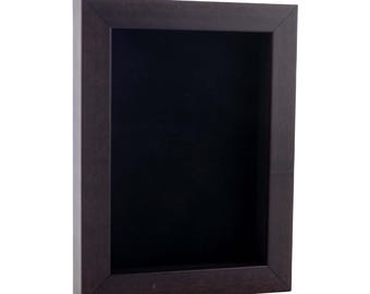 Rich Dark Brown Wood Shadow Box Frame with UV Acrylic Front - Black Suede Backing, 30 Sizes